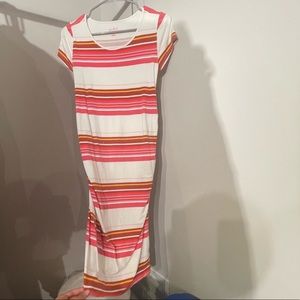 Cute with midi pink striped maternity dress. Worn once